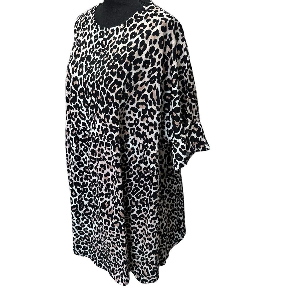 Asos Design Leopard Print Tiered‎ Babydoll Mini Dress Size 12 Ruffle Sleeve